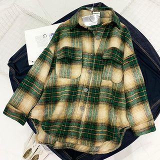 Plaid Long-sleeve Shirt Plaid - Green & Light Yellow - One Size