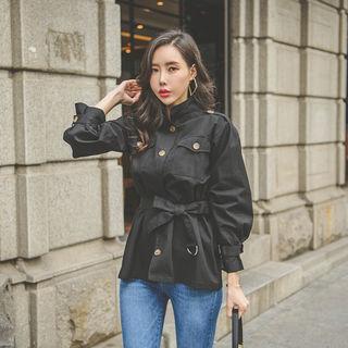 Stand-collar Epaulet Safari Jacket With Belt