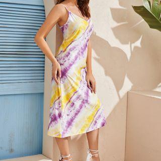 Dye Print Spaghetti Strap Midi Shift Dress