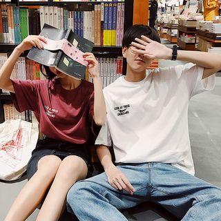 Couple Matching Embroidered Short-sleeve Ripped T-shirt