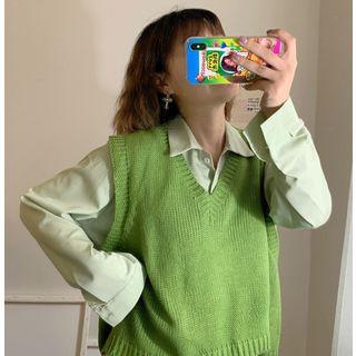 V-neck Knit Vest / Long-sleeve Shirt