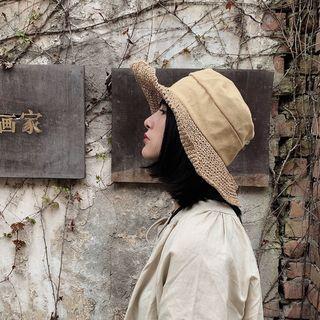 Straw Panel Wide Brim Bucket Hat