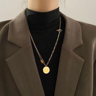 Lettering Disc Pendant Stainless Steel Necklace Necklace -disc Pendant - Gold - One Size