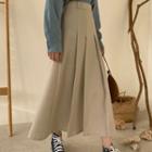 Band-waist Pleated Midi Skirt Beige - One Size