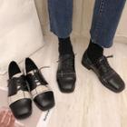 Square-toe Tweed Panel Lace-up Shoes