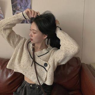 Asymmetrical Cropped Cardigan Oatmeal - One Size