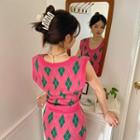 V- Neck Argyle Cropped Sweater Vest