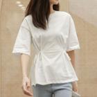 Elbow-sleeve Tie-waist T-shirt