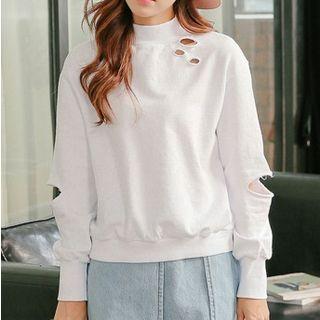 Distressed Mock Neck Pullover