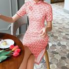 Wave Pattern Tassel Short Sleeve Midi Qipao