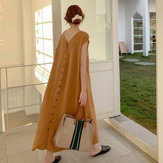 Short-sleeve Button-up Back Midi A-line Dress