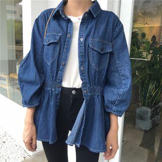 3/4-sleeve Peplum Denim Jacket