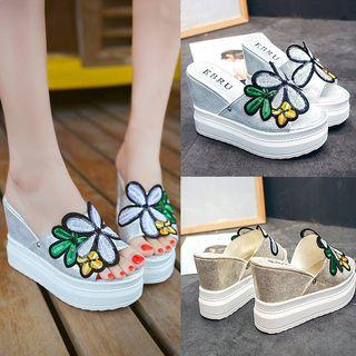 Flower Platform Wedge Slide Sandals