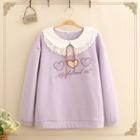 Lace-collar Heart Embroidered Sweatshirt As Shown In Figure - One Size