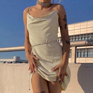 Spaghetti-strap Glitter Mini A-line Dress
