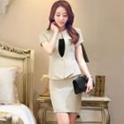 Set: Short-sleeve Buttoned Jacket + Pencil-cut Skirt
