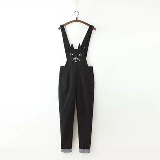 Cat Embroidery Jumper Pants