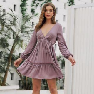 High Waist V Neck Trim Dress