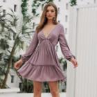 High Waist V Neck Trim Dress