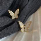 Butterfly Stud Earring 1 Pair - Eh646 - Gold Trim - White - One Size
