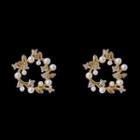 Sterling Silver Faux Pearl Cz Stud Earring B218 - 1 Pr - Gold - One Size