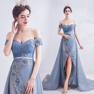 Off-shoulder Flower A-line Evening Gown
