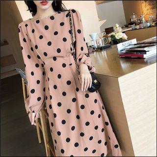 Dotted Tie-waist Midi Dress As Shown In Figure - One Size