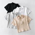 Short Sleeve Zip-detail Ribbed-knit Crop Top