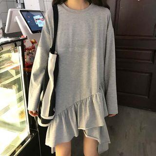 Plain Ruffle-hem Mini Pullover Dress
