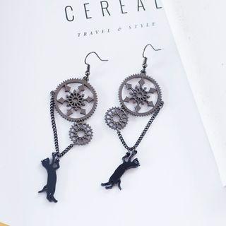 Alloy Gear & Cat Dangle Earring 1 Pair - As Shown In Figure - One Size