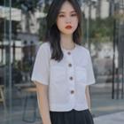 Short-sleeve Contrast Stitching Cropped Blouse