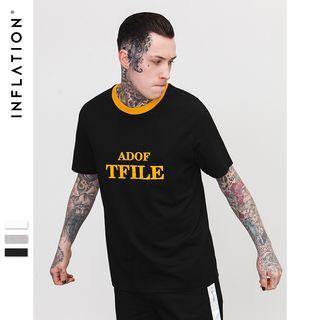 Contrasted-neckline Lettering T-shirt
