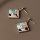 Square Glaze Dangle Earring 1 Pair - 828 - Red & Blue & Green Dotted - White - One Size
