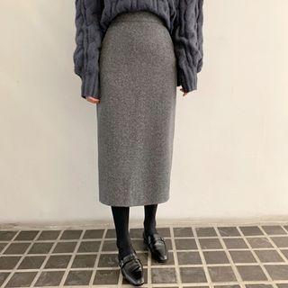 Slit-back Herringbone H-line Skirt Black - One Size
