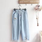 Cartoon Embroidered Washed Straight-fit Jeans