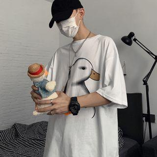 Short-sleeve Cartoon Duck Print T-shirt