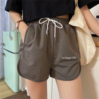 Drawstring-waist Letter Embroidered Shorts