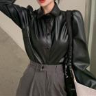 Long-sleeve Faux Leather Shirt