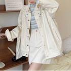 Embroidered Long-sleeve Denim Jacket / High-waist A-line Denim Mini Skirt