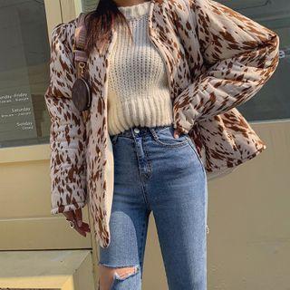 Puff-sleeve Patterned Padded Jacket
