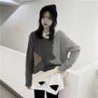 Color Block Sweater / Distressed Plain Tee