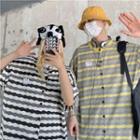 Couple Matching Short-sleeve Striped Loose-fit Shirt