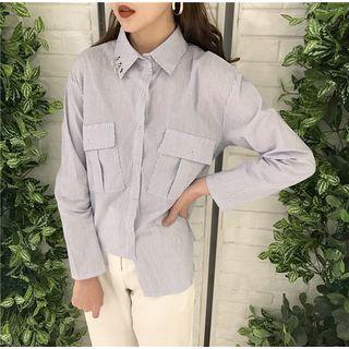 Ring Detail Striped Asymmetric Shirt