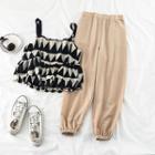 Set: Patterned Camisole Top + Cropped Harem Pants