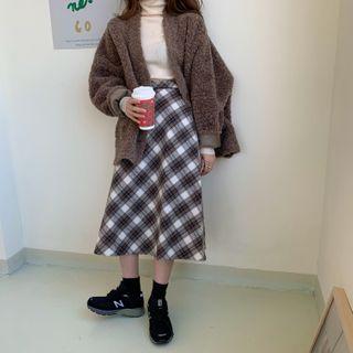 Furry Buttoned Jacket Coffee - One Size