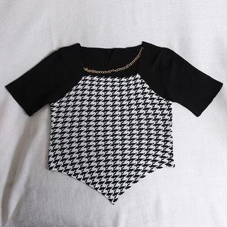 Short-sleeve Chained Houndstooth T-shirt