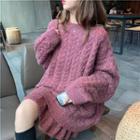 Long-sleeve Cable Knit Sweater / High-waist Cable Knit Skirt