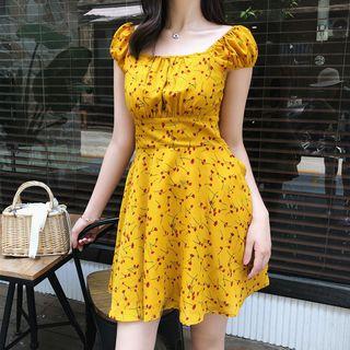 Short-sleeve Cherry Print A-line Mini Dress