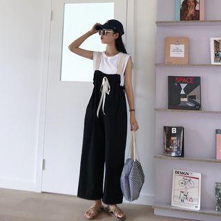 Drawstring Wide-leg Jumper Pants / Crew-neck Short-sleeve T-shirt / Crew-neck Tank Top