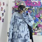 Tie-dyed Round Neck Cable-knit Sweater Aqua Blue - One Size